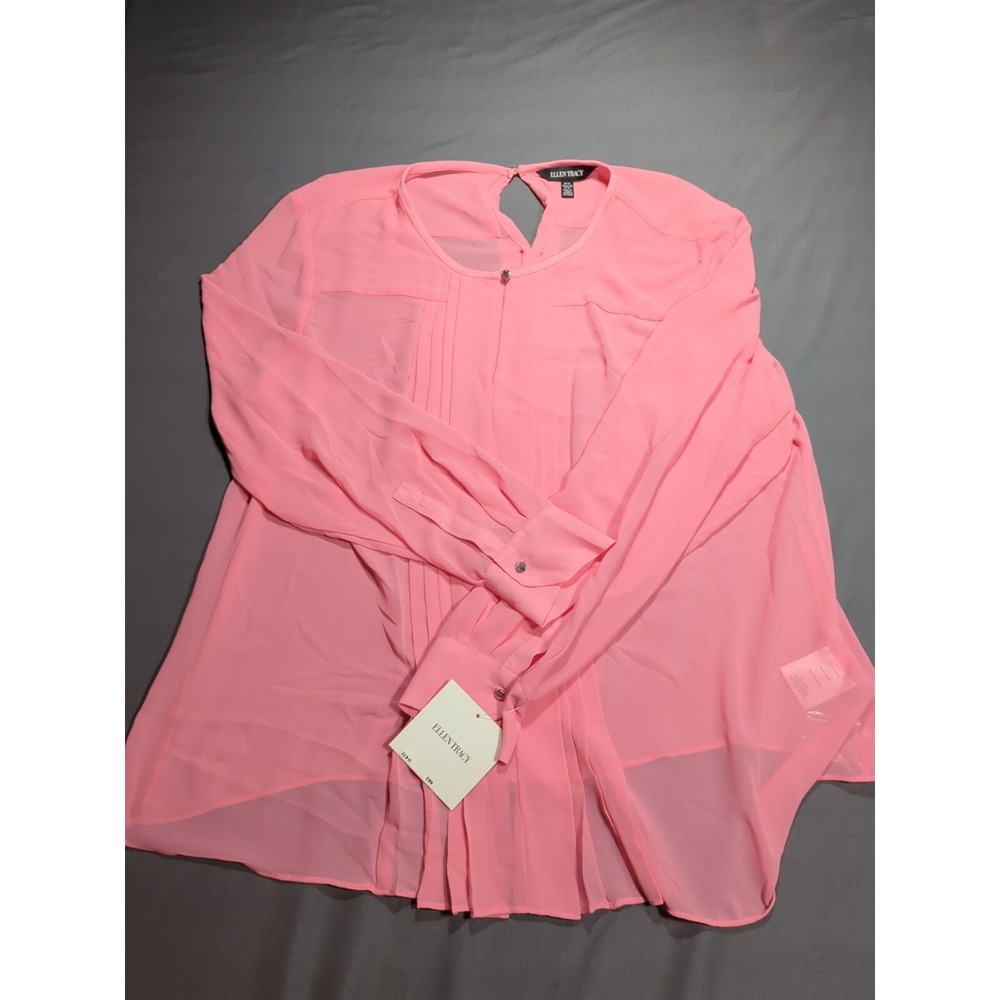Ellen Tracy Blouse Pink Azalea XL ETMS63005‎ NEW WITH TAGS NWT NY